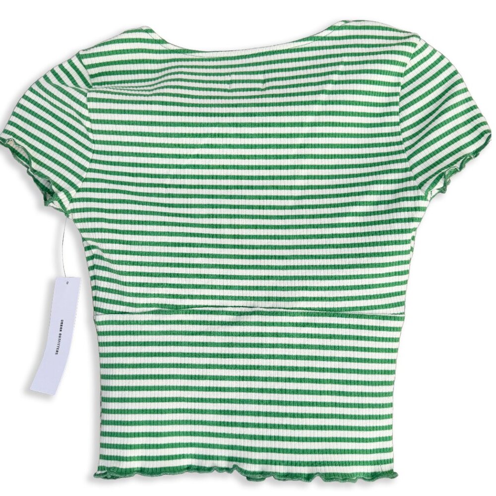 Urban Outfitters BDG Madi Ribbed V-Neck Striped Top Green/White Size M - Picture 3 of 9